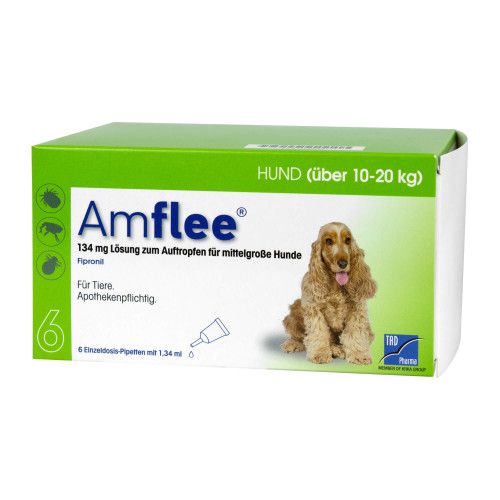 Amflee 134 mg Lösung zum Auftropfen für Mittelgroße Hunde 6 St Flöhe