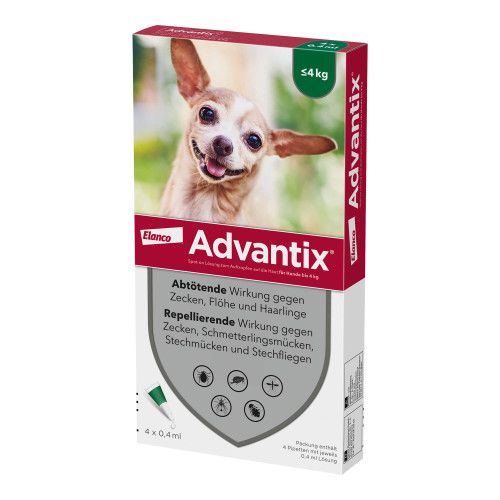 Advantix Spoton Lsg. zum Auftropfen für Hunde bis 4 kg 4 St Flöhe